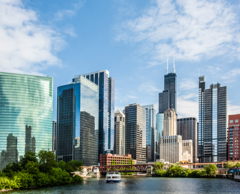 West,Wacker,Drive,Skyline,In,Chicago,As,Seen,From,The