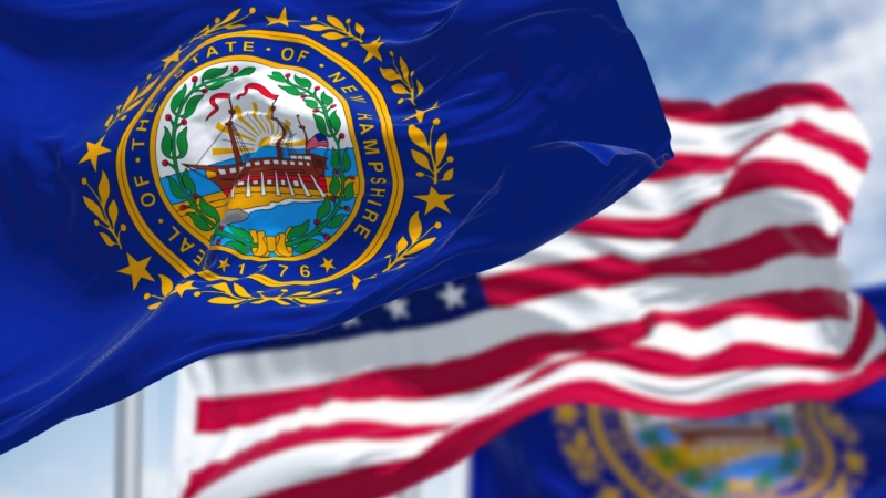 The,New,Hampshire,State,Flag,Waving,Along,With,The,National