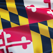 Maryland,(u.s.,State),Flag,Waving,Against,Clear,Blue,Sky,,Close