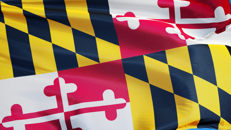 Maryland,(u.s.,State),Flag,Waving,Against,Clear,Blue,Sky,,Close