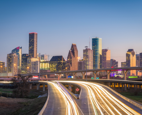 Houston,,Texas,,Usa,Downtown,City,Skyline,And,Highway.