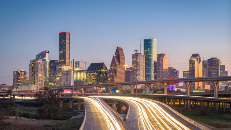 Houston,,Texas,,Usa,Downtown,City,Skyline,And,Highway.