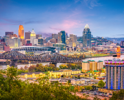 Cincinnati,,Ohio,,Usa,Skyline,At,Dusk.