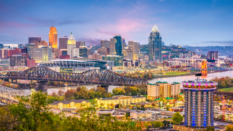 Cincinnati,,Ohio,,Usa,Skyline,At,Dusk.