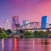 Little,Rock,,Arkansas,,Usa,Skyline,On,The,River,At,Twilight.