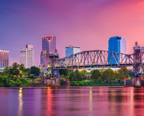 Little,Rock,,Arkansas,,Usa,Skyline,On,The,River,At,Twilight.