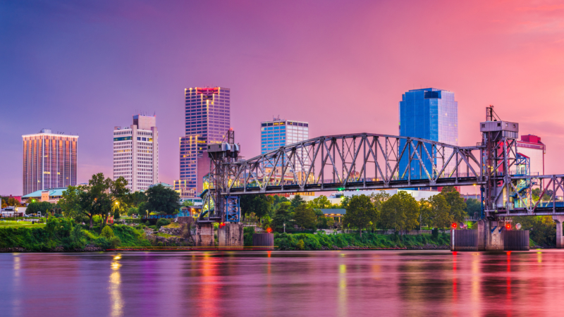 Little,Rock,,Arkansas,,Usa,Skyline,On,The,River,At,Twilight.