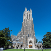 Front,View,Of,The,Duke,Chapel,Tower,In,Early,Fall,