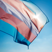 Closeup,Of,A,Transgender,Pride,Flag,Waving,On,The,Blue