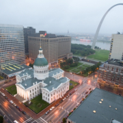Elevated,View,Of,Gateway,Arch,And,The,Historical,Old,St.