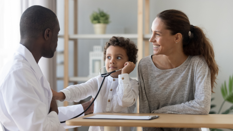 African,American,Male,Doctor,Showing,How,Phonendoscope,Works,To,Small