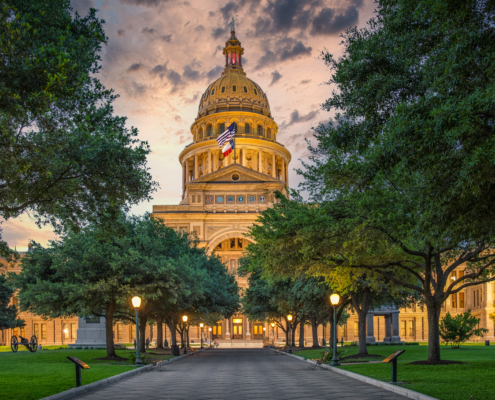 Austin,State,Capitol,With,Beautiful,Yellow,Sunset