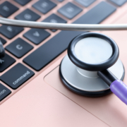 Stethoscope,On,Laptop,Keyboard.,Medical,Continuing,Education,Courses,Concept