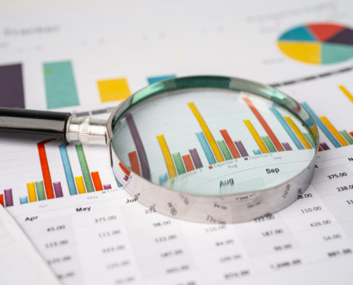 Magnifying,Glass,On,Charts,Graphs,Paper.,Financial,Development,,Banking,Account,