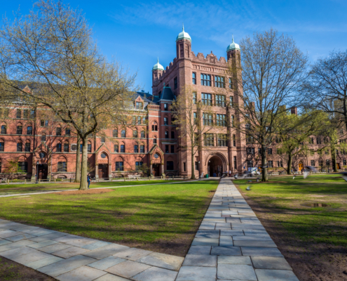 Yale,University,Buildings,In,Spring,Blue,Sky,In,New,Haven,