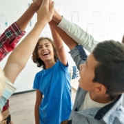 Happy,Diverse,Multiethnic,Kids,Junior,School,Students,Group,Giving,High