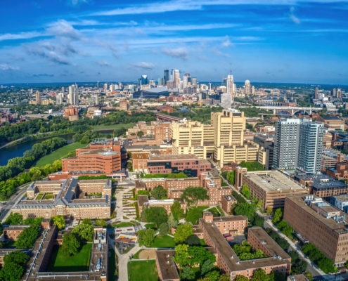 Aerial,View,Of,A,Large,Public,University,Near,Downtown,Minneapolis