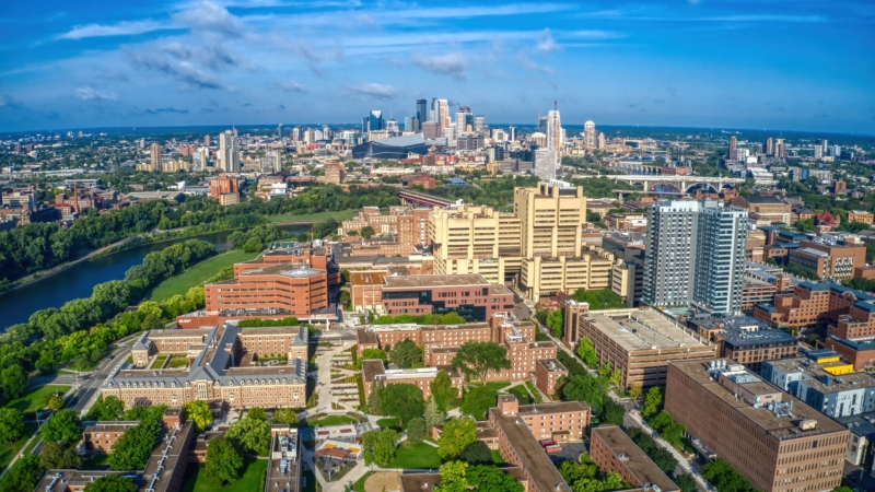 Aerial,View,Of,A,Large,Public,University,Near,Downtown,Minneapolis