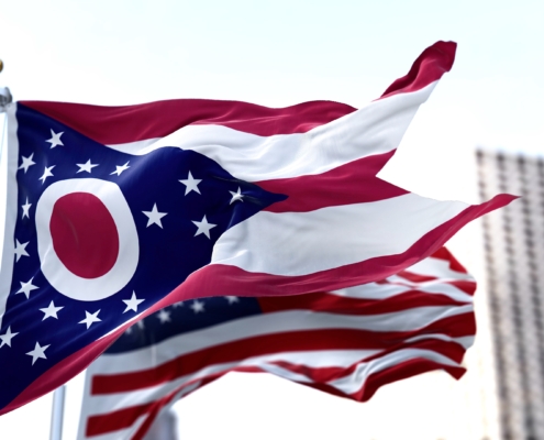 The,Flag,Of,The,Us,State,Of,Ohio,Waving,In