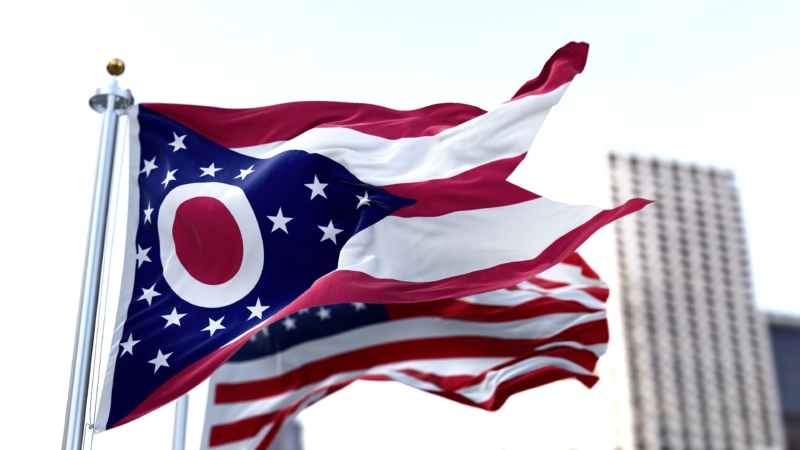 The,Flag,Of,The,Us,State,Of,Ohio,Waving,In