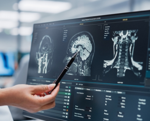 Medical,Hospital:,Neurologist,And,Neurosurgeon,Talk,,Use,Computer,,Analyse,Patient