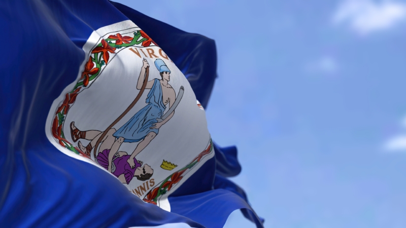 The,Us,State,Flag,Of,Virginia,Waving,In,The,Wind.