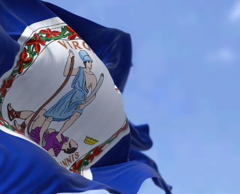 The,Us,State,Flag,Of,Virginia,Waving,In,The,Wind.
