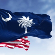 The,South,Carolina,State,Flag,Waving,Along,With,The,National