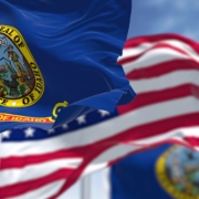 The,Idaho,State,Flag,Waving,Along,With,The,National,Flag