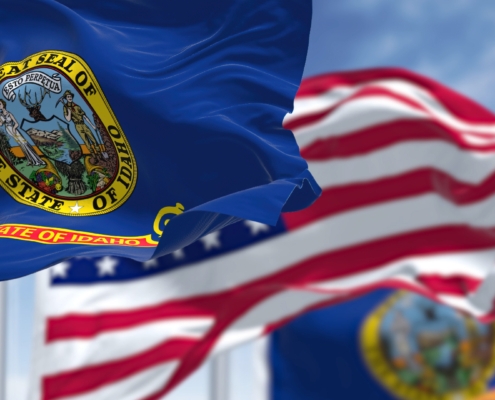 The,Idaho,State,Flag,Waving,Along,With,The,National,Flag
