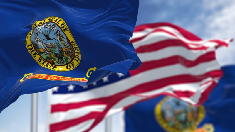 The,Idaho,State,Flag,Waving,Along,With,The,National,Flag