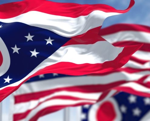 The,Ohio,State,Flag,Waving,Along,With,The,National,Flag
