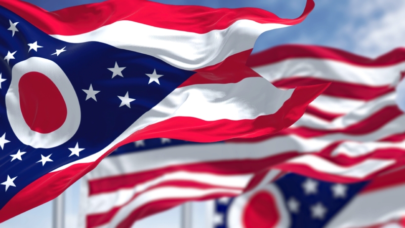 The,Ohio,State,Flag,Waving,Along,With,The,National,Flag