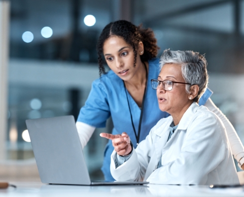 Doctors,,Nurse,Or,Laptop,In,Night,Healthcare,,Planning,Research,Or