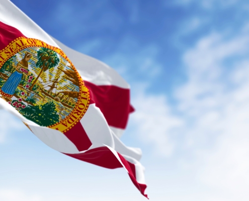 Close-up,View,Of,The,Florida,State,Flag,Waving,In,The