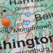 Orange,Tack,On,Map,Of,Morgantown,,West,Virginia.,This,City