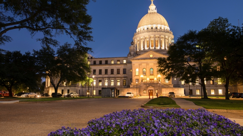 Twilight,View,Of,The,Historic,State,Capitol,Building,Of,Jackson,