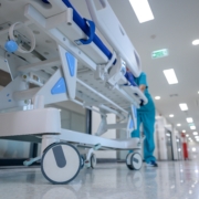 A,Hospital,Bed,Trolley,Being,Pushed,Down,A,Clean,,White