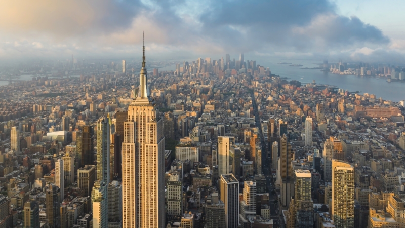 Aerial,Wide,Angle,Skyline,Panorama,Of,New,York,City,At