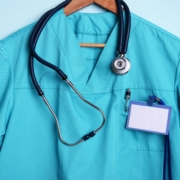 Teal,Medical,Scrub,With,Stethoscope,And,Blank,Name,Tag