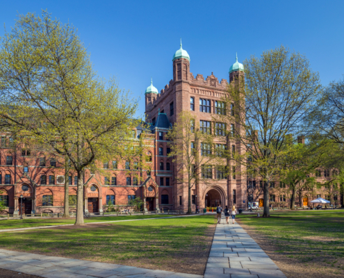 Yale,University,Buildings,In,Spring,Blue,Sky,In,New,Haven,