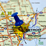 Map,With,Pin,Point,Of,Detroit,In,Usa