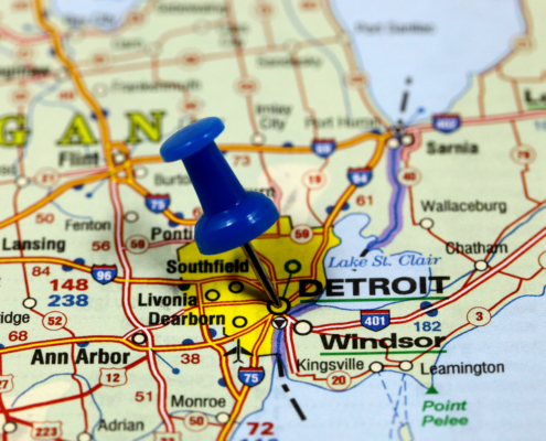 Map,With,Pin,Point,Of,Detroit,In,Usa