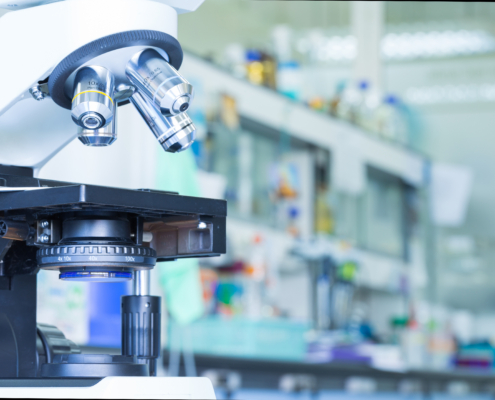 Close,Up,Of,Microscope,At,The,Blood,Laboratory,,Concept,Science