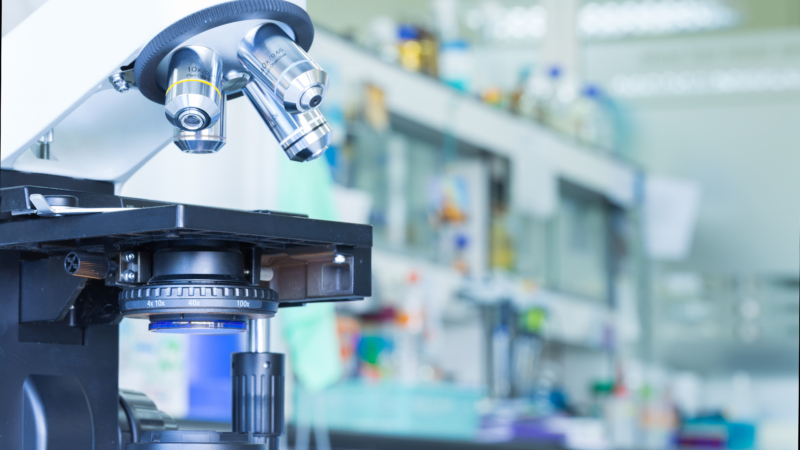 Close,Up,Of,Microscope,At,The,Blood,Laboratory,,Concept,Science
