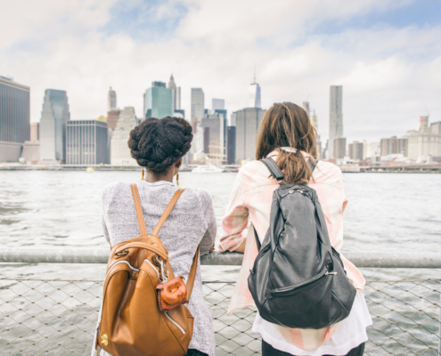 Two,Women,Looking,At,New,York,Skyline,-,Multiethnic,Girls