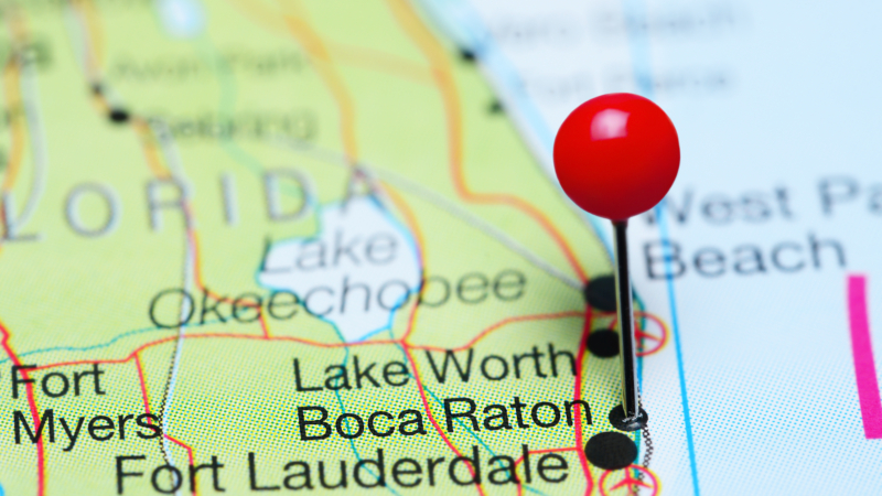 Boca,Raton,Pinned,On,A,Map,Of,Florida,,Usa
