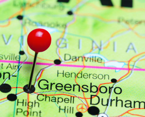 Greensboro,Pinned,On,A,Map,Of,North,Carolina,,Usa