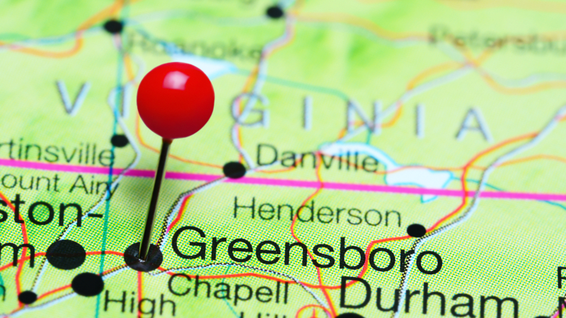 Greensboro,Pinned,On,A,Map,Of,North,Carolina,,Usa