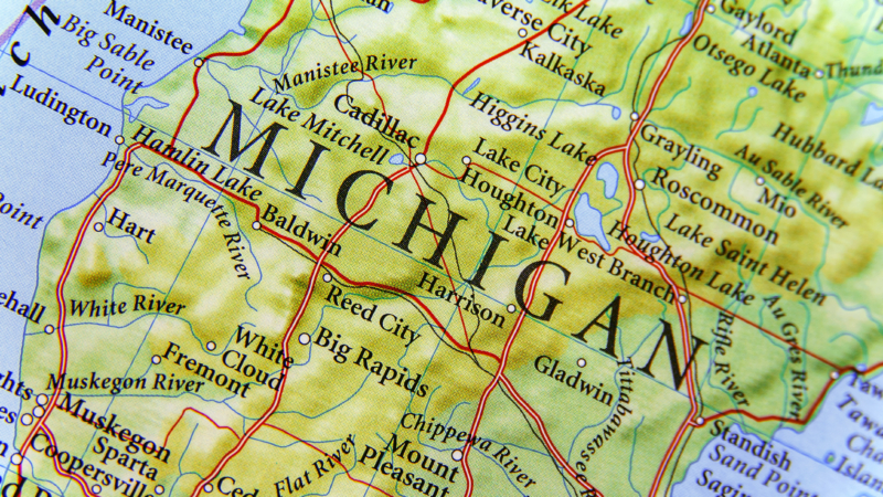 Geographic,Map,Of,Michigan,Close